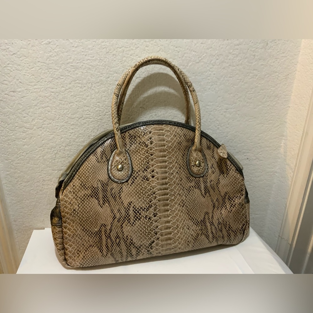 Deux Lux Weave Hobo snake print large double handles zip top